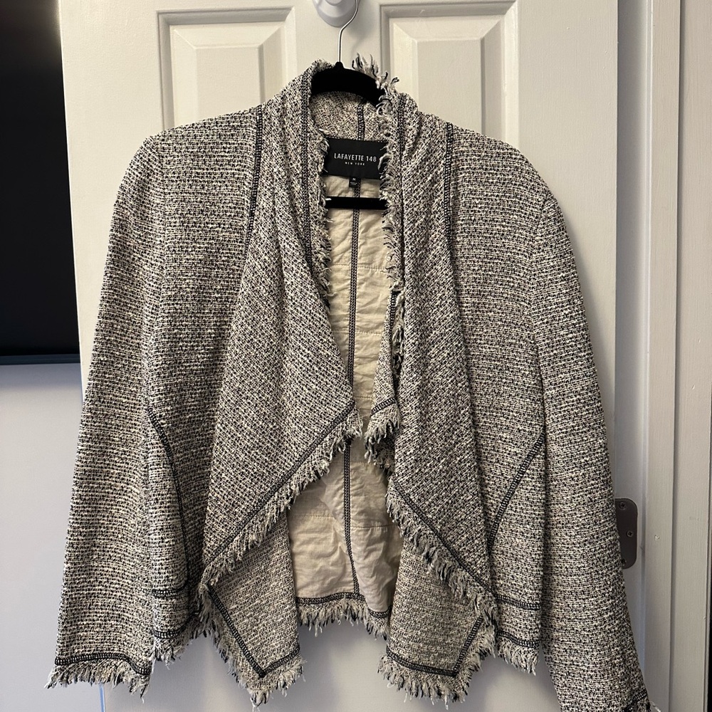Lafayette 148 women’s Gray Tweed Open Front Jacket